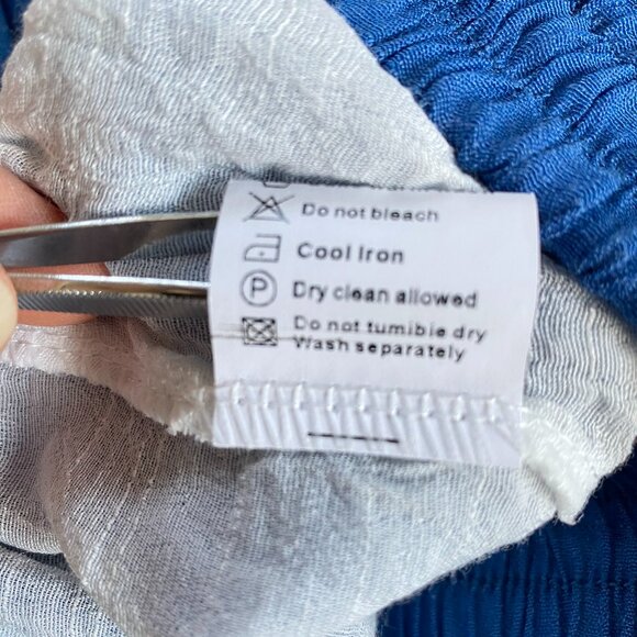 Wide Leg Linen Cotton Blue & Whited Cropped Pants Sz 6 - Picture 8 of 13